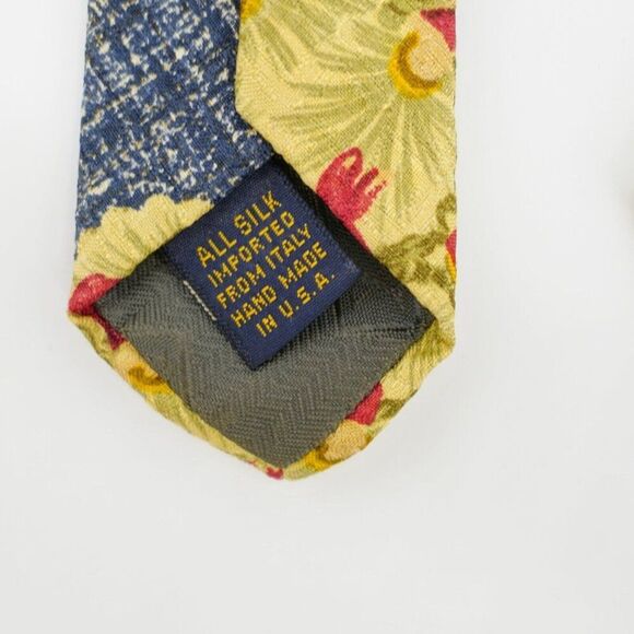 XMI Blue Green Tan Red Abstract Floral Jacquard Textured Print Wide Silk Tie - Picture 4 of 6